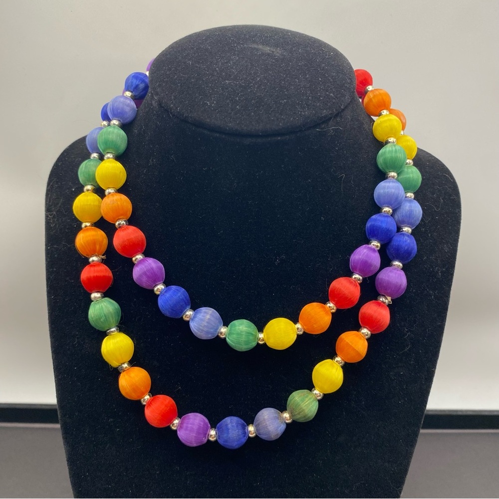 Vintage Multicolor Beaded Necklace - Rainbow Style